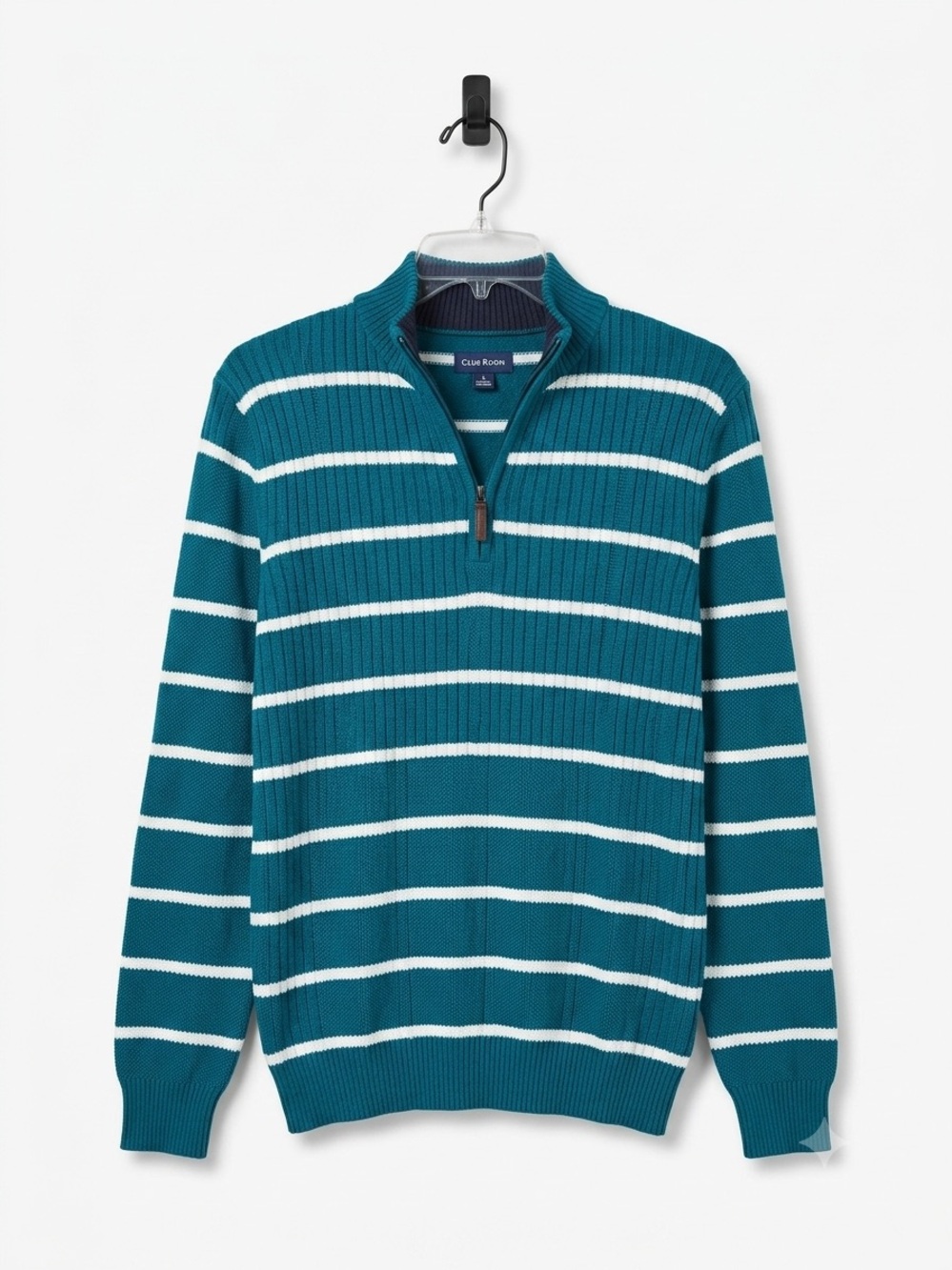 Club Room Teal and White Striped Half-Zip Sweater - Men's